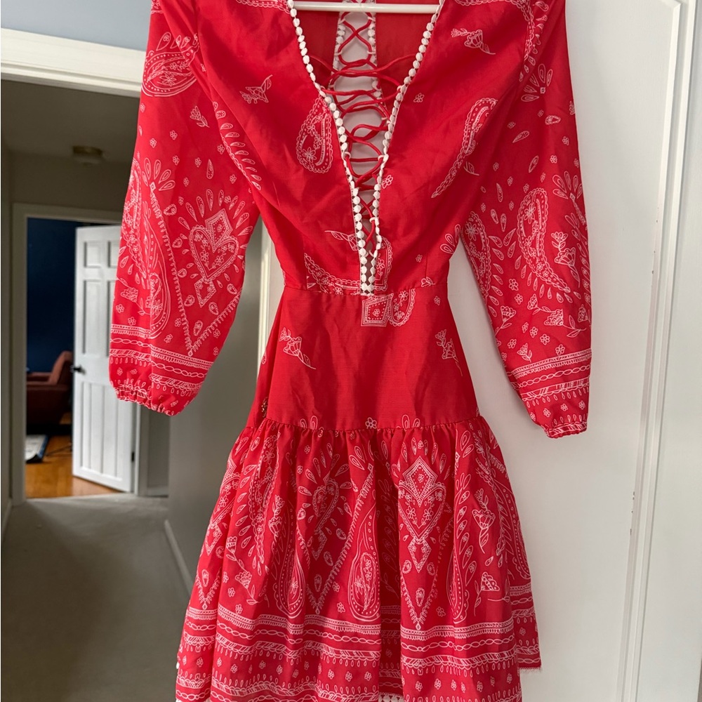 La Palais Vintage- Wild West Red Paisley Lace-Up Women’s Dress